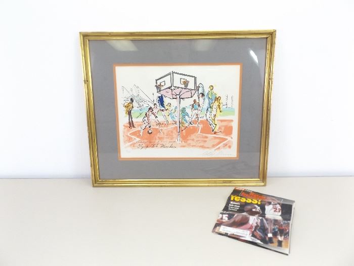 Leroy Nieman Signed and Numbered Framed Painting of US Basketball Team 5  1 on 1 Games in Olympic Park, Muenchen
