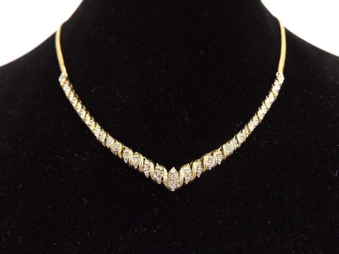18K Gold Over Sterling Silver Necklace with 1/2 CT Genuine Diamonds
