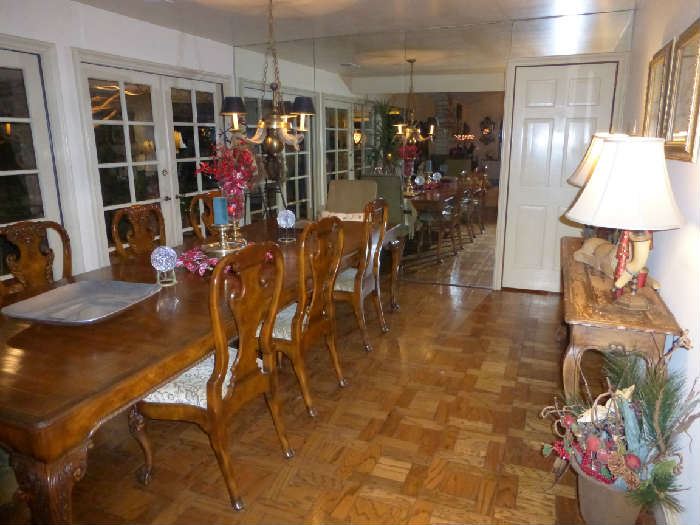 Dining table chairs and Shabby Chic French-style console or hall table 