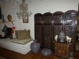 Crystal Chandelier, Screen, Apothecary/Herb Cabinet
