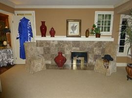 Pair side chairs, artificial plants 