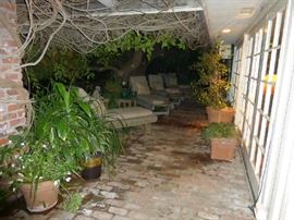 Carved Wooden Chaise Lounges, Planters