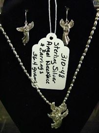 Sterling Silver Angel Necklace & Earrings