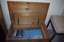 Wooden storage chest, blow up mattress