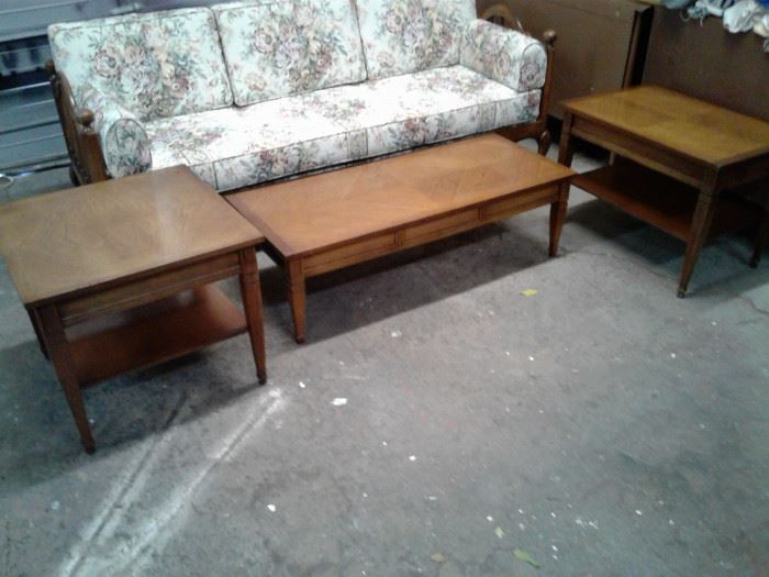 Matching Vintage Bassett coffee end and side tables, we have SOOO MANY More tables!!!!  Coffee table and couch sold, end tables ONLY $12.50 each on Saturday!