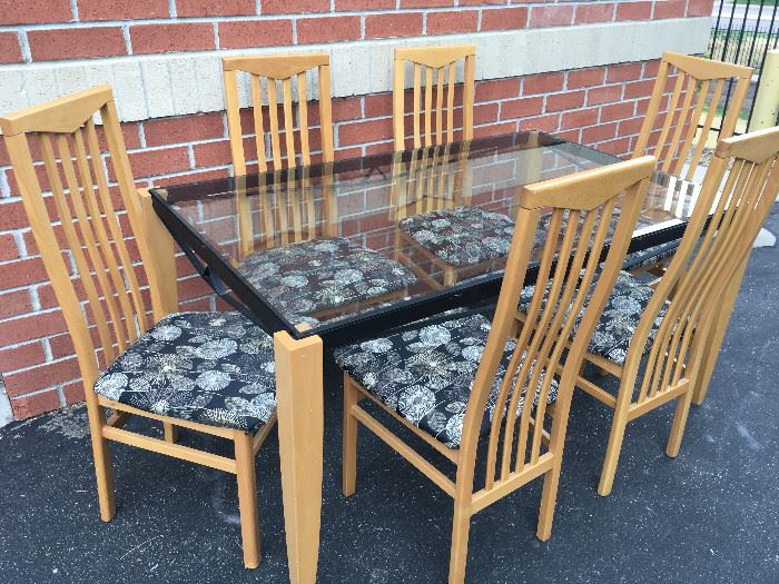 Made in Italy glass table and 6 chairs, only $75 on Saturday!
