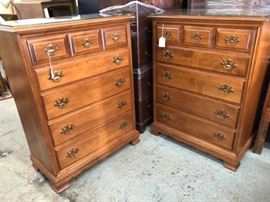 Matching Heywood Wakefield solid wood dressers with glass tops too.  Just $75 each this Saturday.