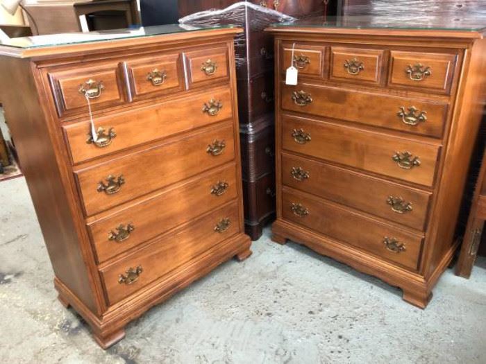 Matching Heywood Wakefield solid wood dressers with glass tops too.  Just $75 each this Saturday.