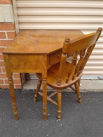Solid Maple Ethan Allen corner table with chair.