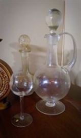 Hungarian Glass Decanter And Glasses 