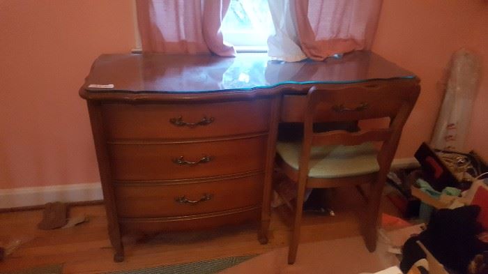 Desk with custom Glass top and matching chair - Asking $150