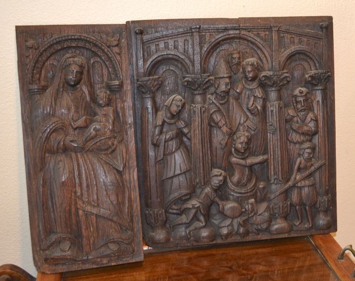 Antique Carved OAK religious wall hangings 