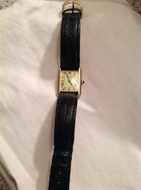 Cartier Watch (not working) - Argent with .925 silver backing and small sapphire - leather wrist band - authentic $ 150.00