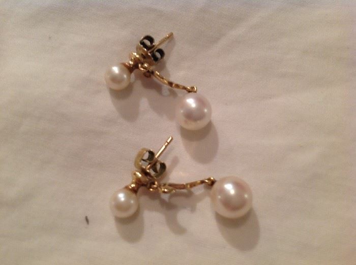 Pearl "drop" earrings with 8 kt backings - $ 70.00