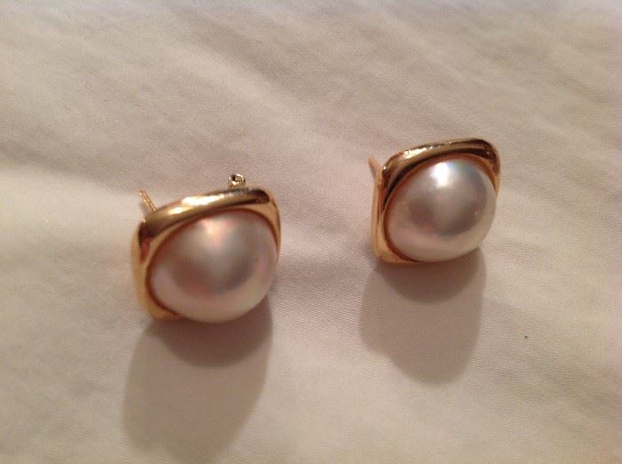 14 kt gold earrings with Mabe Pearls $ 120.00