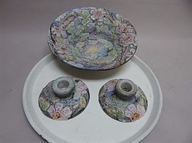 Weller Ware Silvertone 3pc. Console Set