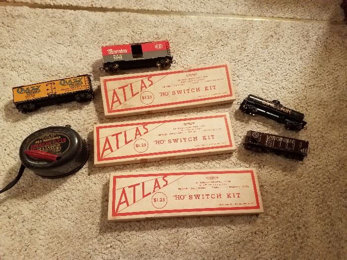 Part of HO train collection.  Trains, tracks, transformers.