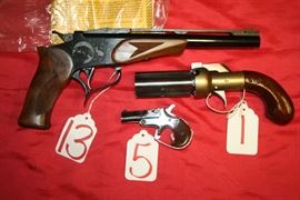 13 - THOMPSON CONTENDER SINGLE
5 - GERMANY SINGLE SINGLE 22
1 - CMC PEPPERBOX REVOLVER 36