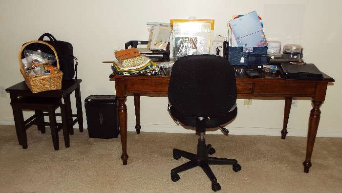 Desk, office chair & office supplies