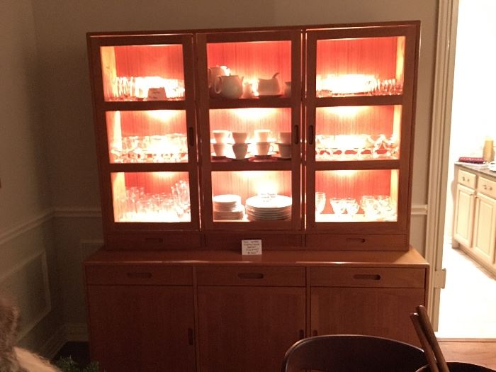 Lighted Teak Display Cabinet