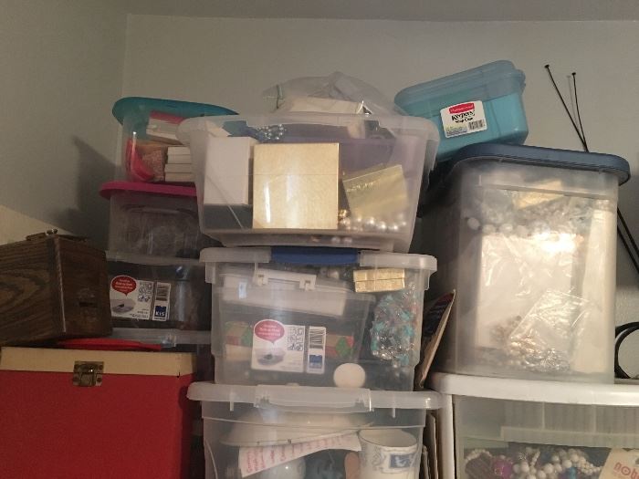 Boxes, bins, barrels and bags FULL of jewelry!!! Sterling, Trifari, Monet, Jomaz and MORE! Haven’t even touched the tip of this iceberg! 