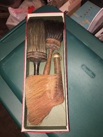 In love with these - almost sculptural- vintage (some horse hair) brushes. They are housed in a fabulous vintage Marshall Field's box!!!