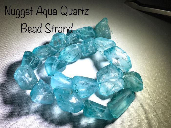 Nugget aqua quartz bead strand 