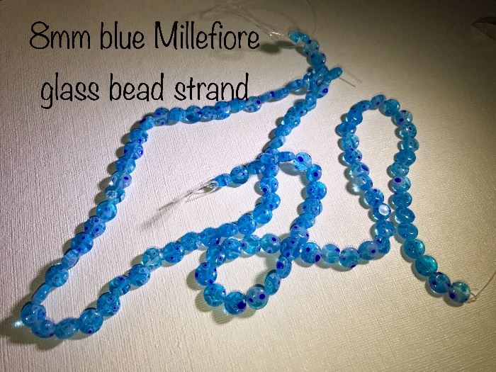 8mm blue Millefiore glass bead strand 