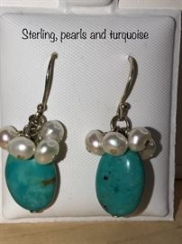 Sterling, pearls and turquoise earrings