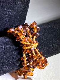 Amber and seed beads multi-strand bracelet 