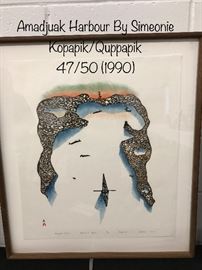 Iniuit Artwork; “Amadjuak Harbour” by Simeonie Kopapik/Quppapik. 47/50 (1990)
