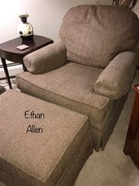 Ethan Allen upholstered chair with matching ottoman 