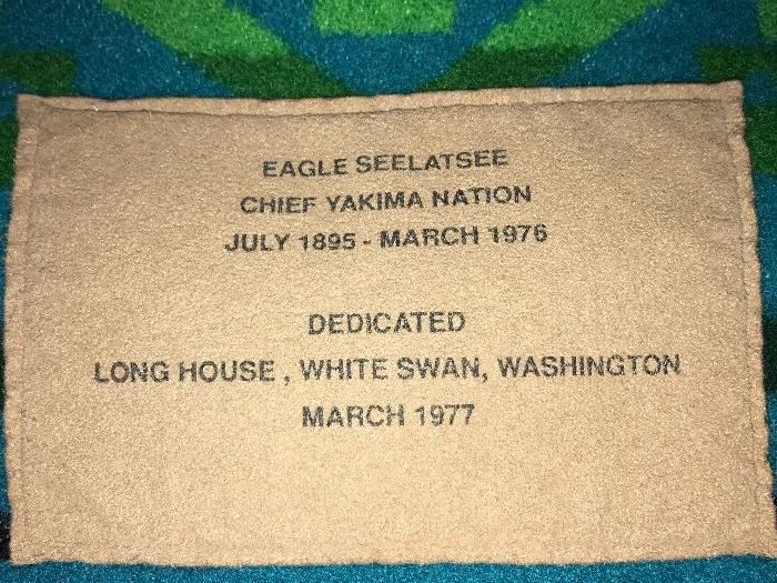 Eagle Seelatsee; Chief Yakima Nation (July 1895-1976). Dedicated Long House, White Swan, Washington March 1977.