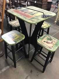 Super fun pub table with painted outdoors design.