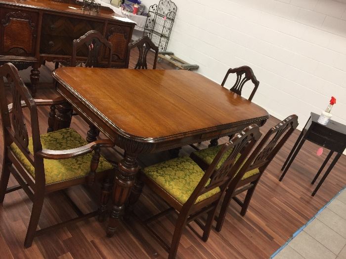 Antique dining room table and chairs 