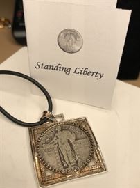 Standing Liberty Quarter made into a pendant and strung unto a necklace 
