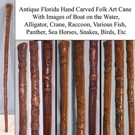 Artz Folk Art Hand Carved Florida Cane
