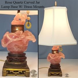 Asian Arts Carved Stone Rose Quartz Lamp