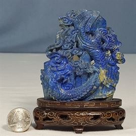 Asian Arts Carved Stone Lapiz Lazuli Dragon