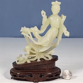 Asian Arts Carved Stone Serpentine Jade Air Spirit Goddess