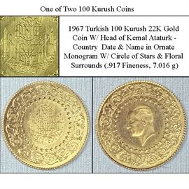 Coins Currency Gold 22k 1 Of 2 Turkish 100 Kurush Coins
