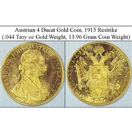Coins Currency 1915 Gold Austria 4 Ducat Coin Restrike
