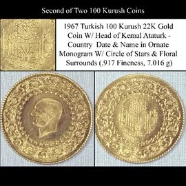 Coins Currency Gold 22k 2 Of 2 Turkish 100 Kurush Coins
