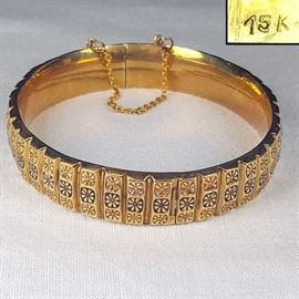 Jewelry Gold 15k Victorian Bracelet Stamped Flower Medallion Panel Design