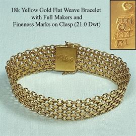 Jewelry Gold 18k Flat Weave Bracelet Full Makers And Fineness Marks