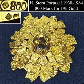 Jewelry Gold 19k H Stern Flower Brooch With Topaz