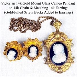 Jewelry Gold Black White Cameo Necklace And Earring Set