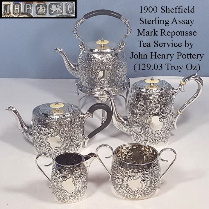 Stering Silver 1900 Sheffield Assay John Henry Potter Sterling Tea Service