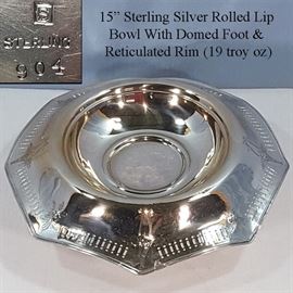 Sterling Silver Rolled Rim 19 troy ounce Bowl