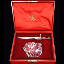 Crystal Steuben Excalibur Sterling Silver 18k Yellow Gold Letter Opener With Box B
